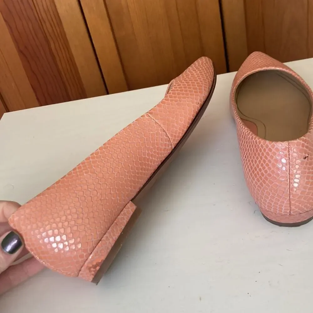 Vionic Peachy Pink Embossed Leather Lena Flats, Size 7